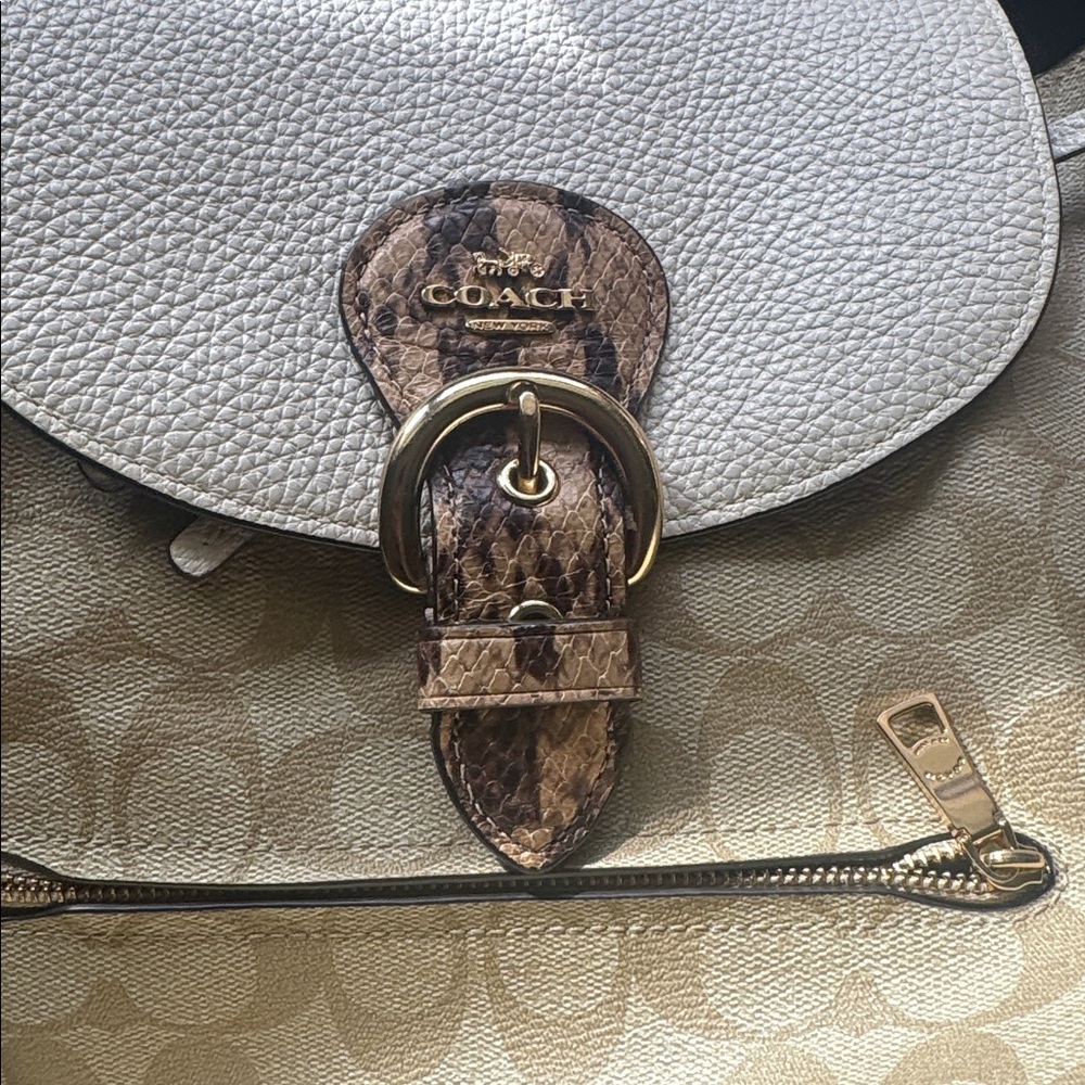 Coach Kleo Backpack in signature canvas with a white flap